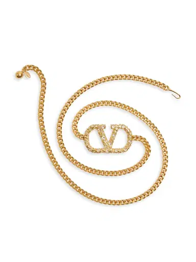Valentino Garavani Women's Vlogo Signature Chain Belt with Crystals - Antique Brass - Size Large | Thumbnail 3