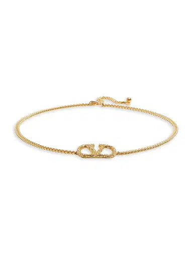 Valentino Garavani Women's Vlogo Signature Chain Belt with Crystals - Antique Brass - Size Large | Thumbnail 1