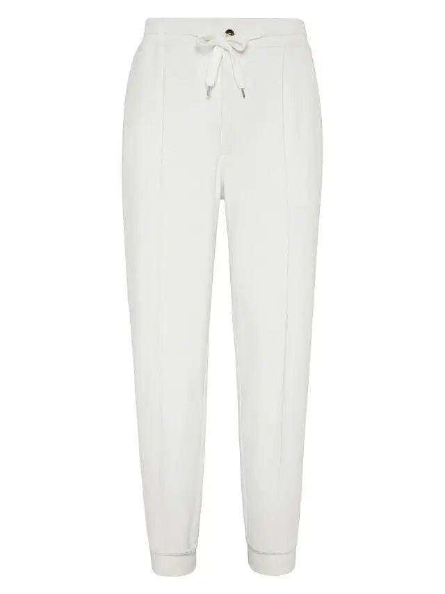 Men's Cashmere and Cotton French Terry Double Cloth Trousers - Off White