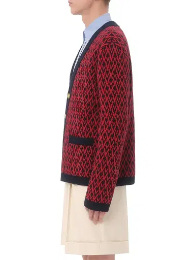 Valentino Garavani Men's Wool Cardigan with Toute La V Pattern - Red Navy - Size Small | Thumbnail 4 Valentino Garavani Men's Wool Cardigan with Toute La V Pattern - Red Navy - Size Small | Thumbnail 4