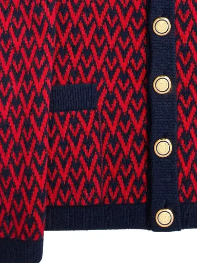 Valentino Garavani Men's Wool Cardigan with Toute La V Pattern - Red Navy - Size Small | Thumbnail 5 Valentino Garavani Men's Wool Cardigan with Toute La V Pattern - Red Navy - Size Small | Thumbnail 5