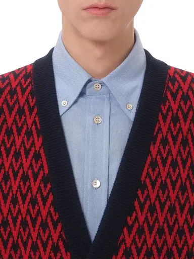 Valentino Garavani Men's Wool Cardigan with Toute La V Pattern - Red Navy - Size Small | Thumbnail 6 Valentino Garavani Men's Wool Cardigan with Toute La V Pattern - Red Navy - Size Small | Thumbnail 6