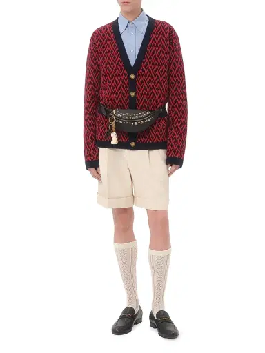 Valentino Garavani Men's Wool Cardigan with Toute La V Pattern - Red Navy - Size Small | Thumbnail 7 Valentino Garavani Men's Wool Cardigan with Toute La V Pattern - Red Navy - Size Small | Thumbnail 7