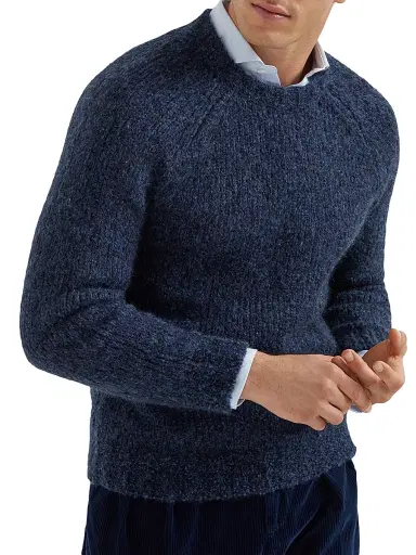 Brunello Cucinelli Men's Flecked Alpaca, Virgin Wool and Cashmere Sweater - Navy Blue - Size 46 | Thumbnail 2