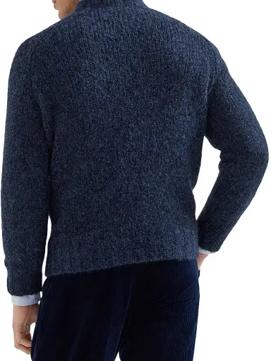 Brunello Cucinelli Men's Flecked Alpaca, Virgin Wool and Cashmere Sweater - Navy Blue - Size 46 | Thumbnail 3
