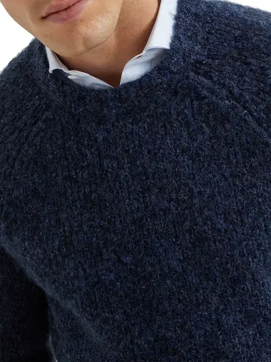 Brunello Cucinelli Men's Flecked Alpaca, Virgin Wool and Cashmere Sweater - Navy Blue - Size 46 | Thumbnail 4