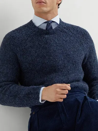 Brunello Cucinelli Men's Flecked Alpaca, Virgin Wool and Cashmere Sweater - Navy Blue - Size 46 | Thumbnail 5
