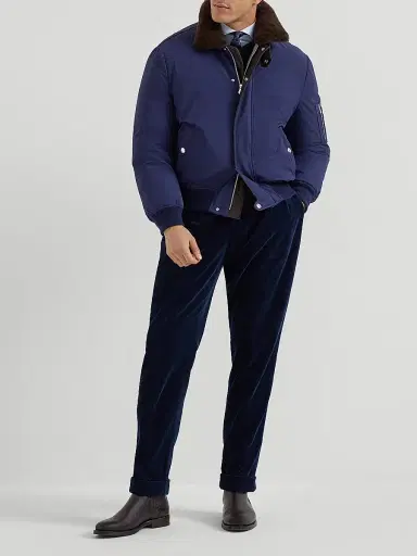 Brunello Cucinelli Men's Flecked Alpaca, Virgin Wool and Cashmere Sweater - Navy Blue - Size 46 | Thumbnail 6