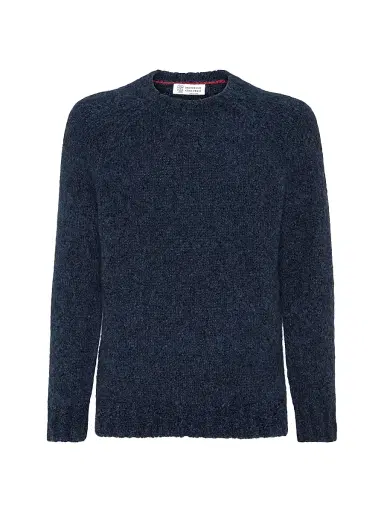 Brunello Cucinelli Men's Flecked Alpaca, Virgin Wool and Cashmere Sweater - Navy Blue - Size 46 | Thumbnail 1