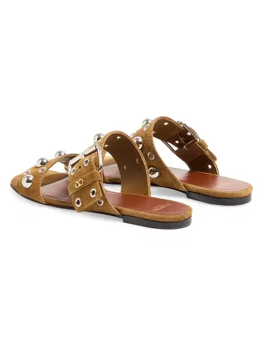 Valentino Garavani Women's Nellcôte Crust Leather Slide Sandals - Havana Beige - Size 6.5 | Thumbnail 3