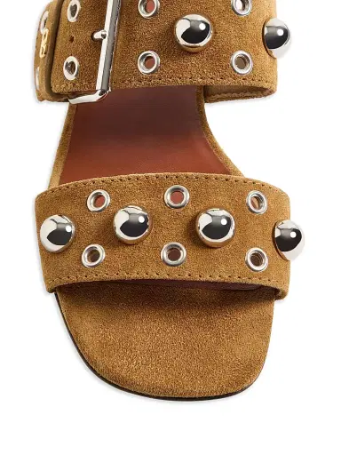 Valentino Garavani Women's Nellcôte Crust Leather Slide Sandals - Havana Beige - Size 6.5 | Thumbnail 5