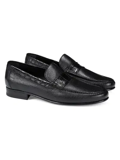 Stefano Ricci Men's Deer and Crocodile Leather Moccasins - Black - Size 5.5 | Thumbnail 2