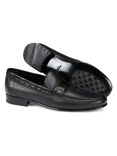 Stefano Ricci Men's Deer and Crocodile Leather Moccasins - Black - Size 5.5 | Thumbnail 3
