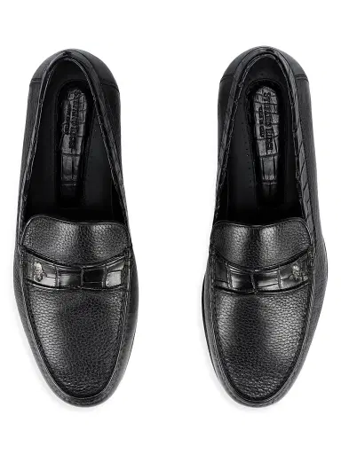 Stefano Ricci Men's Deer and Crocodile Leather Moccasins - Black - Size 5.5 | Thumbnail 4