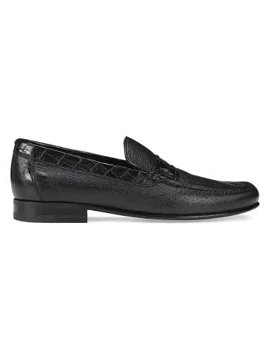 Stefano Ricci Men's Deer and Crocodile Leather Moccasins - Black - Size 5.5 | Thumbnail 1