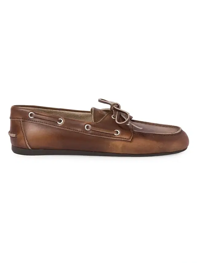 Miu Miu Women's Unlined Bleached Leather Boat Shoes - Brown