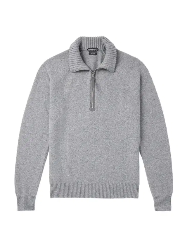 Tom Ford Leather-Trimmed Wool and Cashmere-Blend Half-Zip Rollneck Sweater - Men