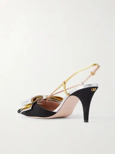 Valentino Garavani Bowow 85 Metallic Leather And Moiré Slingback Pumps | Thumbnail 3 Valentino Garavani Bowow 85 Metallic Leather And Moiré Slingback Pumps | Thumbnail 3