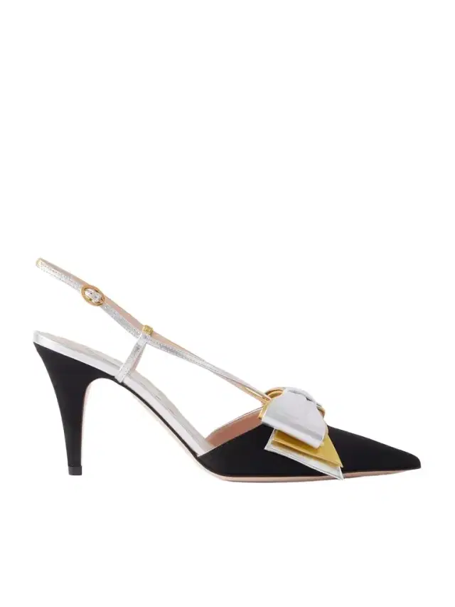 Bowow 85 Metallic Leather And Moiré Slingback Pumps