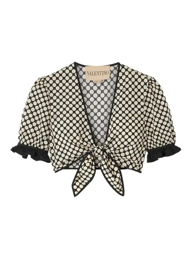 Cropped Ruffled Polka-dot Cotton-poplin Top