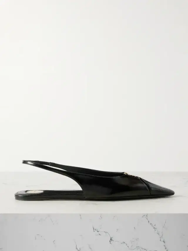 Babylone Embellished Leather Slingback Point-toe Flats