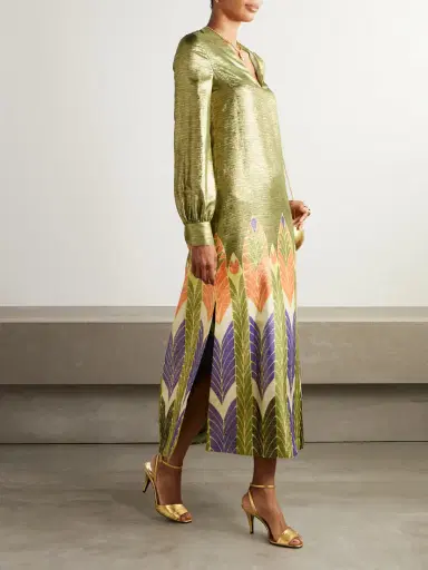 Valentino Garavani Printed Metallic Silk-blend Midi Dress | Thumbnail 2 Valentino Garavani Printed Metallic Silk-blend Midi Dress | Thumbnail 2