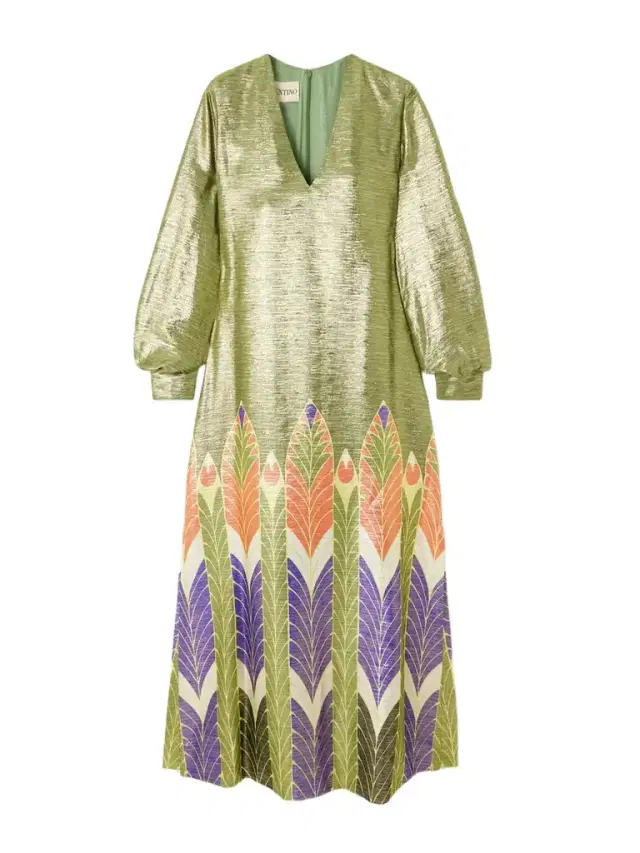 Printed Metallic Silk-blend Midi Dress