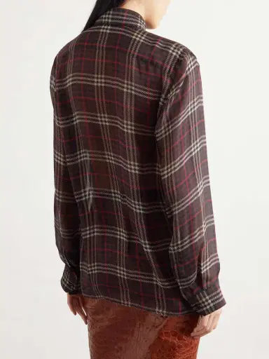 Saint Laurent Pussy-bow Checked Silk-chiffon Shirt | Thumbnail 4