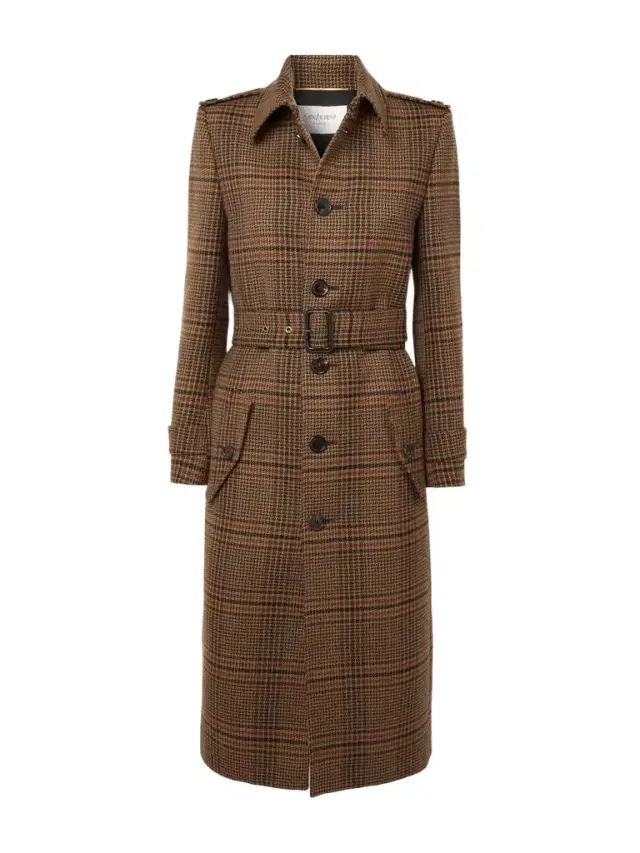 Belted Checked Wool Trench Coat