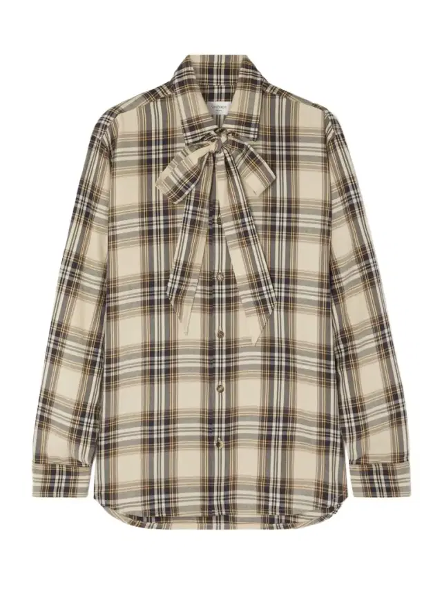 Pussy-bow Checked Cotton-blend hirt