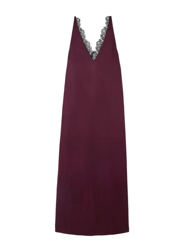 Lace-trimmed Satin Midi Dress
