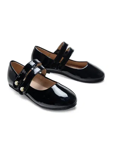Tulleen Dorothea Double Banded Flats - Black 5 (Child) | Thumbnail 2