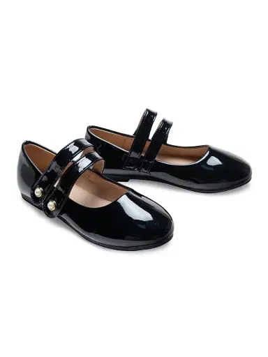 Tulleen Dorothea Double Banded Flats - Black 5 (Child) | Thumbnail 3