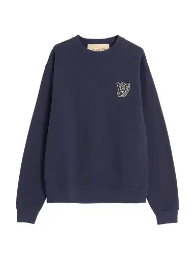 Valentino Garavani Men's Cotton Sweatshirt with VG Patch - Blue - Size Small | Thumbnail 1 Valentino Garavani Men's Cotton Sweatshirt with VG Patch - Blue - Size Small | Thumbnail 1