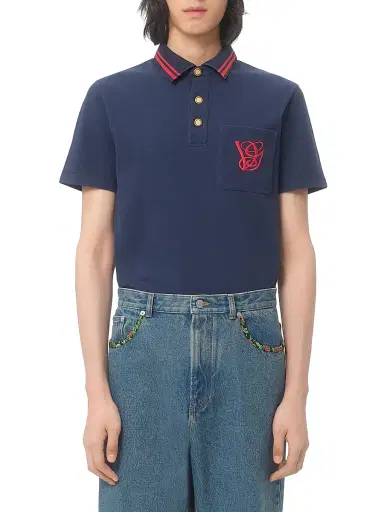 Valentino Garavani Men's Cotton Piqué Polo Shirt with VG Embroidery | Thumbnail 2 Valentino Garavani Men's Cotton Piqué Polo Shirt with VG Embroidery | Thumbnail 2
