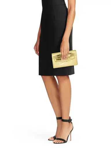 Versace Women's Laminated Croc-Embossed Leather Chain Wallet - Gold Gold | Thumbnail 3 Versace Women's Laminated Croc-Embossed Leather Chain Wallet - Gold Gold | Thumbnail 3