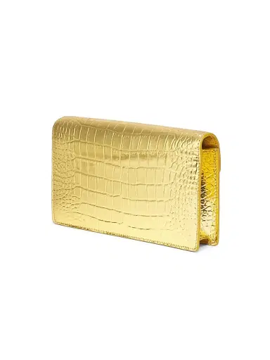 Versace Women's Laminated Croc-Embossed Leather Chain Wallet - Gold Gold | Thumbnail 4 Versace Women's Laminated Croc-Embossed Leather Chain Wallet - Gold Gold | Thumbnail 4