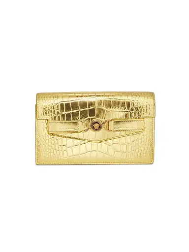 Versace Women's Laminated Croc-Embossed Leather Chain Wallet - Gold Gold | Thumbnail 1 Versace Women's Laminated Croc-Embossed Leather Chain Wallet - Gold Gold | Thumbnail 1