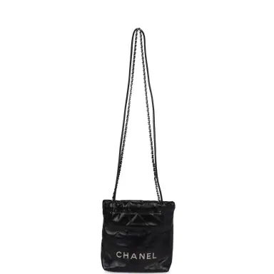 Chanel Chanel Mini 22 Bag Black Shiny Calfskin Brushed Silver Hardware | Thumbnail 6 Chanel Chanel Mini 22 Bag Black Shiny Calfskin Brushed Silver Hardware | Thumbnail 6