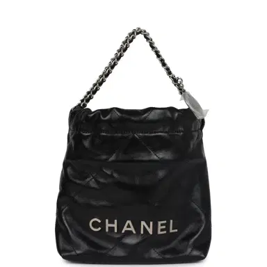 Chanel Chanel Mini 22 Bag Black Shiny Calfskin Brushed Silver Hardware | Thumbnail 1 Chanel Chanel Mini 22 Bag Black Shiny Calfskin Brushed Silver Hardware | Thumbnail 1