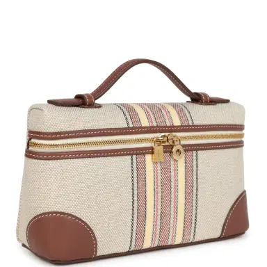 Madison Avenue Couture Loro Piana Extra Pocket L19 Pouch Record and Caramel Sugar Canvas Stripes Gold Hardware | Thumbnail 2 Madison Avenue Couture Loro Piana Extra Pocket L19 Pouch Record and Caramel Sugar Canvas Stripes Gold Hardware | Thumbnail 2