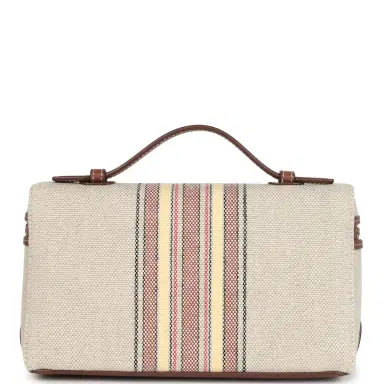 Madison Avenue Couture Loro Piana Extra Pocket L19 Pouch Record and Caramel Sugar Canvas Stripes Gold Hardware | Thumbnail 4 Madison Avenue Couture Loro Piana Extra Pocket L19 Pouch Record and Caramel Sugar Canvas Stripes Gold Hardware | Thumbnail 4