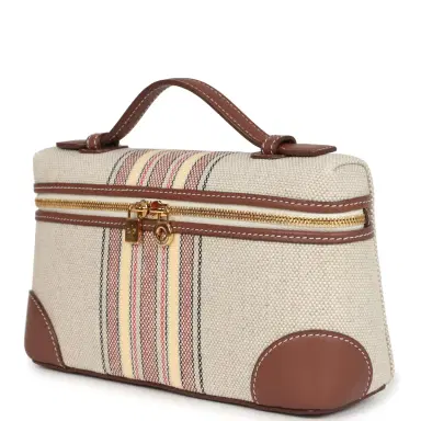 Madison Avenue Couture Loro Piana Extra Pocket L19 Pouch Record and Caramel Sugar Canvas Stripes Gold Hardware | Thumbnail 5 Madison Avenue Couture Loro Piana Extra Pocket L19 Pouch Record and Caramel Sugar Canvas Stripes Gold Hardware | Thumbnail 5