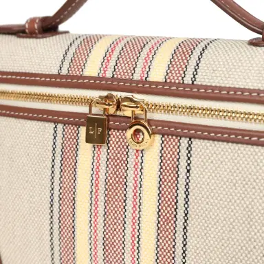 Madison Avenue Couture Loro Piana Extra Pocket L19 Pouch Record and Caramel Sugar Canvas Stripes Gold Hardware | Thumbnail 7 Madison Avenue Couture Loro Piana Extra Pocket L19 Pouch Record and Caramel Sugar Canvas Stripes Gold Hardware | Thumbnail 7