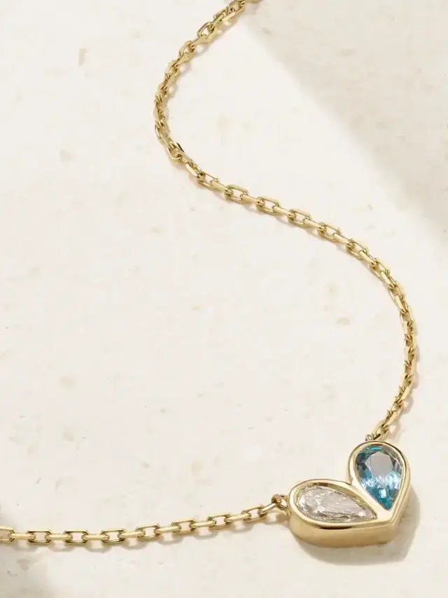 Sweetheart 18-karat Gold, Diamond And Aquamarine Necklace