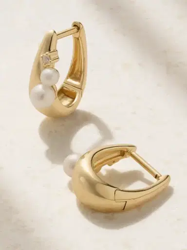 Mizuki 14-karat Gold, Pearl And Diamond Hoop Earrings | Thumbnail 3 Mizuki 14-karat Gold, Pearl And Diamond Hoop Earrings | Thumbnail 3