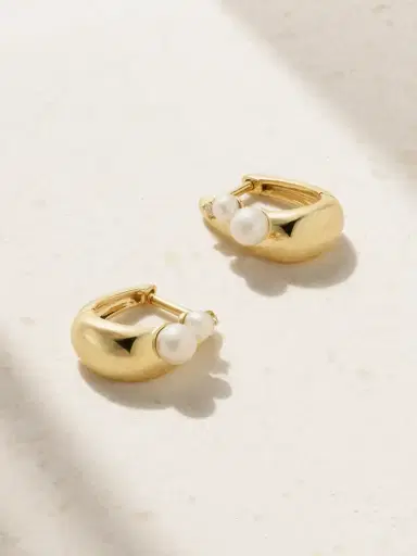 Mizuki 14-karat Gold, Pearl And Diamond Hoop Earrings | Thumbnail 1 Mizuki 14-karat Gold, Pearl And Diamond Hoop Earrings | Thumbnail 1