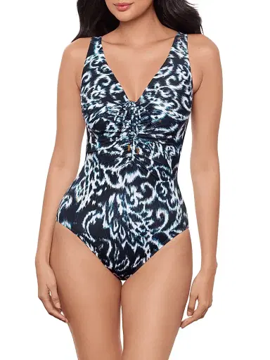 Miraclesuit Swim Women's Adorn Bella Printed One-Piece Swimsuit - Black And White - Size 16 | Thumbnail 2