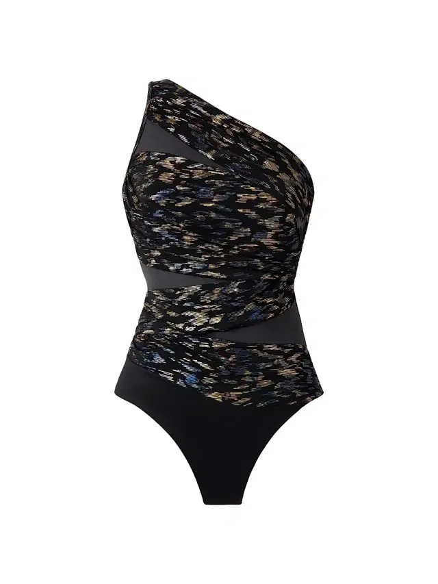 Women's Sparkle Plenty Jena One-Shoulder One-Piece Swimsuit - Black Multi
