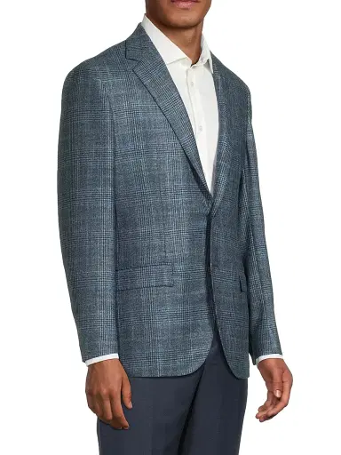 Sartorio Napoli Men's Plaid Wool-Silk Jacket - Blue Pattern - Size 48 | Thumbnail 4 Sartorio Napoli Men's Plaid Wool-Silk Jacket - Blue Pattern - Size 48 | Thumbnail 4